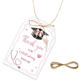 50pcs Gongrats Nurse Thank You Tags, Pink Bows Graduation Gift Tag with String for Nurse Grad, Nursing Thank You Paper Tags for Medical School Graduation Party Favors
