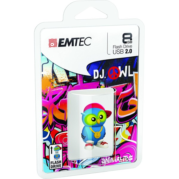 Emtec Animalitos 2.0 USB Flash Drive, 8GB, DJ Owl, ECMMD8GM341