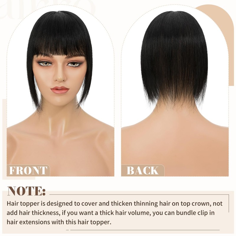 Hairro Clip in on Hair Topper with Bangs (#1 Jet