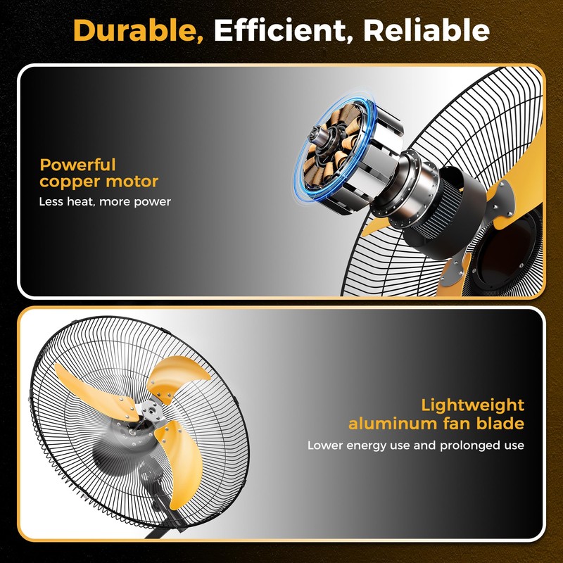 CAMMOO 20 inch Wall Mount Fan Oscillating, Extended 3.3ft Wired