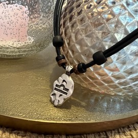 Hana Lima 1 of 12 Zodiac Signs on Adjustable Horoscope Leather Necklace, Surfer Chain, Pewter