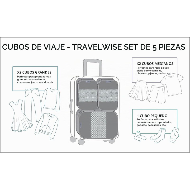 TravelWise Equipaje, Negro -, 1 Small, 2 Medium, 2 Large,