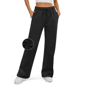 ATHMILE Women’s 2025 Fall Fleece Lined Plus Size Sweatpants Baggy Open Bottom Lounge Heated Pants Athletic Joggers Black