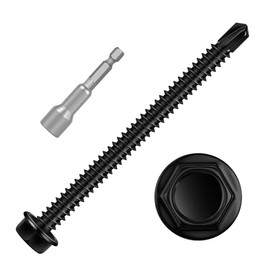 40 tornillos de chapa metálica #14 x 3, tornillos autoperforantes de cabeza hexagonal negra, tornillos autorroscantes con brida, acero inoxidable 410