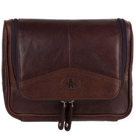 Rowallan Mens Quality Vintage Leather Hanging Wash Bag Travel Toiletries - Brown