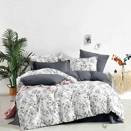 Swanson Beddings Leaves and Gray Floral 3-Piece Bedding Set: Duvet Cover and Pillow Shams (Queen)