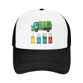 Yipaidel Boys' Garbage Day Trucks Waste Management Mesh Trucker Hat, Adjustable Snapback Baseball Cap for Gifts Black