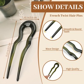 mtuihfo 4 PCS French Twist Hair Pin, Elegant French Hair Pins, U Shaped Hair Pins For Women Girls Buns Thick Long Hair