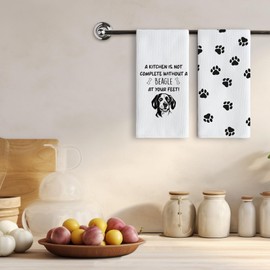 TNUW Funny Beagle Dog Paw Gifts Kitchen Towels 16X24In Set of 2, Beagle Gifts for Women Beagle Lovers, Dog Kitchen Hand Towels, Dog Decorative Hand Tea Dish Towels for Kitchen Bathroom Home Decor