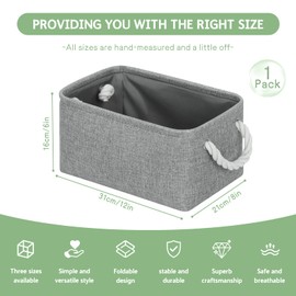 Patvingot Storage Baskets 14.1” x 10.2” x 7” for Shelves,Canvas Storage Boxes with Handles, Fabric Storage Bins for Organizing Home and Clothes, Office(Medium- 3 Pack, Grey)