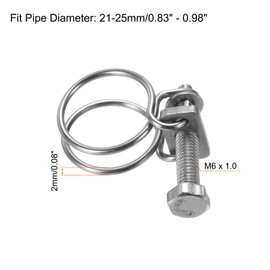 sourcing map 10Pcs Double Wire Hose Clamp, 21-25mm Adjustable Stainless Steel Wire Hose Clips with M6 Bolt for Dust Collection Hose, Pump Hose Pipe
