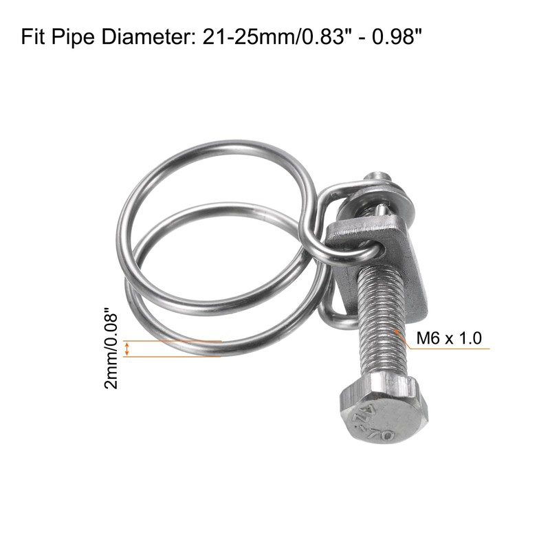 sourcing map 10Pcs Double Wire Hose Clamp, 21-25mm Adjustable Stainless