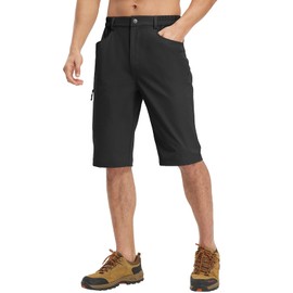 YSENTO Mens Cargo 3/4 Length Shorts Lightweight Quick Dry Hiking Outdoor Shorts with Zip Pockets(Black,30)