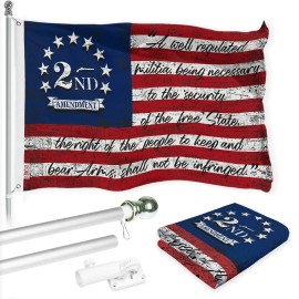 UD_G128 Combo Pack: 6 Ft Tangle Free Aluminum Spinning Flagpole (Silver) & 2nd Amendment American Flag 3x5 Ft, LiteWeave Pro Ser