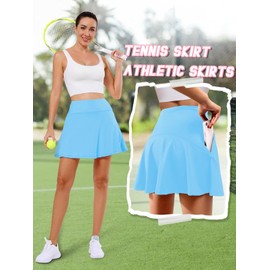 Soudittur Women's Tennis Skirt with Inner Shorts Tennis Skort with Pockets Golf Skirt Summer Skirt for Outdoor Cycling Hiking Running, blue, S