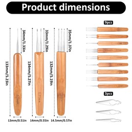 9 Pcs Dreadlock Crochet Hook for Hair Dreadlock Crochet Needles with Interlocking Tool 0.5/0.75/1mm Durable Dreadlock-Crochet Hooks for Locs Weaving Crochets Tightening Accessory