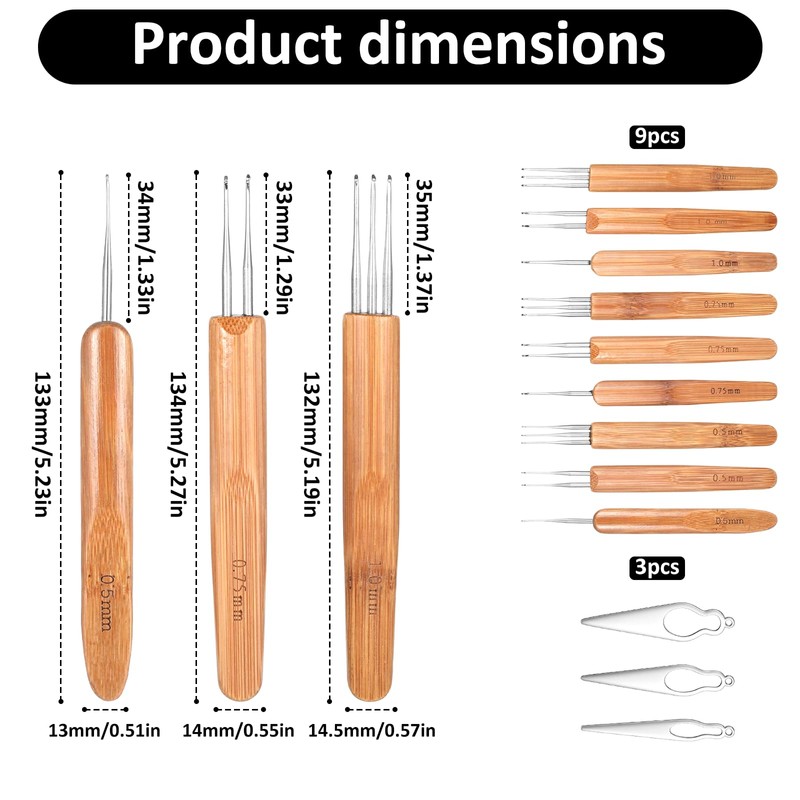 9 Pcs Dreadlock Crochet Hook for Hair Dreadlock Crochet Needles