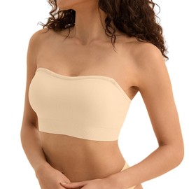 Cuteio Strapless Bras for Women, Invisible Wire-Free Push-Up Bandeau top, Anti-Slip Design with Removable Adjustable Clear Straps, Multi-Way Wear for Wedding, Party Dress