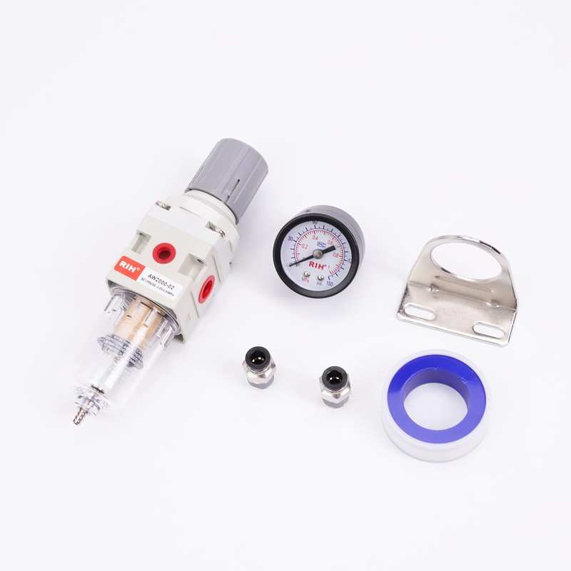 RIH 1/4" NPT Compressed Air Filter Regulator Combo Piggyback, 5