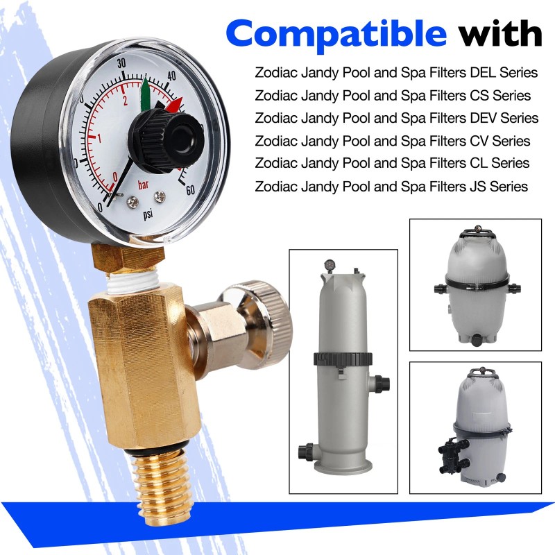 Zodiac Jandy Filter Pressure Gauge Air Relief Valve Assy For