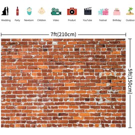7x5FT Brick Wall Backdrop Rustic Red Brick Photography Background Birthday Party Wedding Photo Newborn Baby Kids Portraits Graduation Home Decorations Banner Photo Booth Props