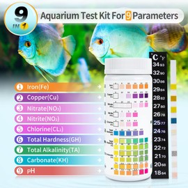 9 in 1 Pool Test Strips for Freshwater and Saltwater - 125 Aquarium Test Strips with Test Tube & Thermometer - Fast & Accurate Water Testing Strips for Aquarium/Pond/Pool