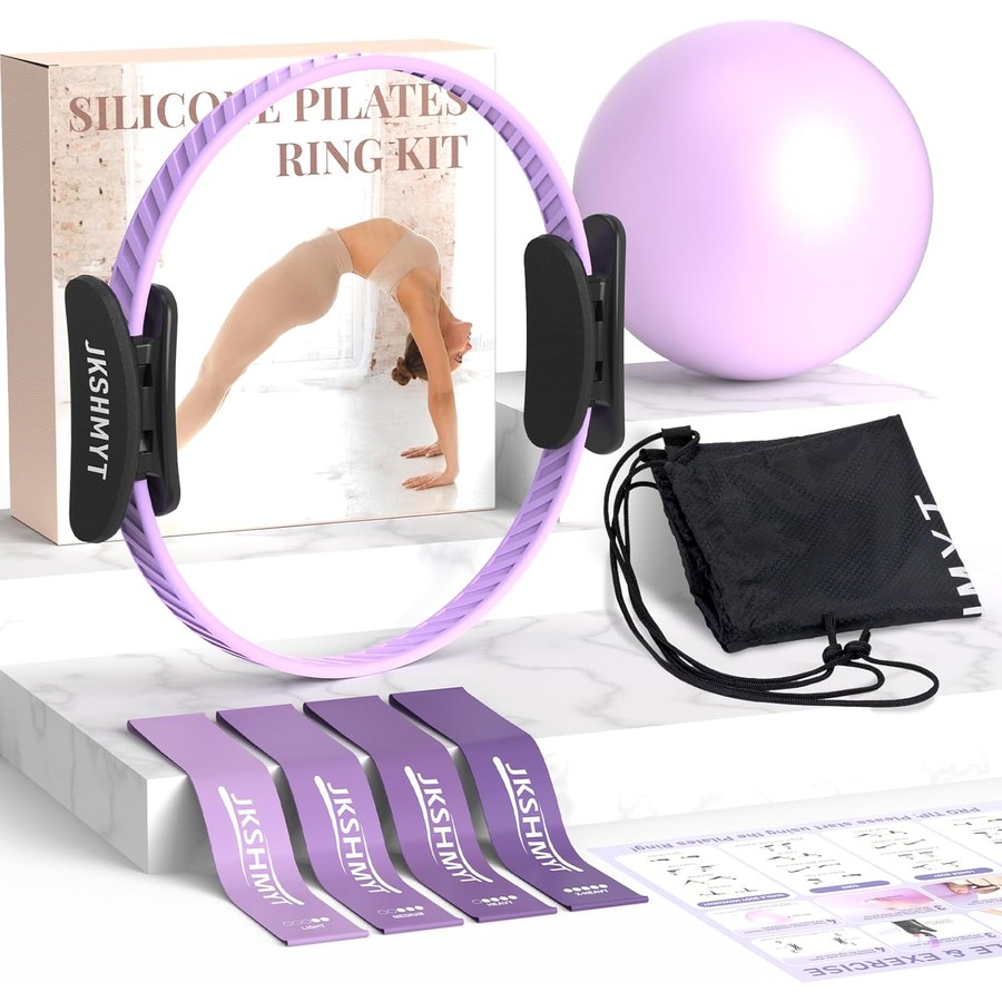 Pilates Ring Kit with Exercise Ball and Resistance Bands, Home Workout Equipment for Core, Thighs, Arms and Balance Training