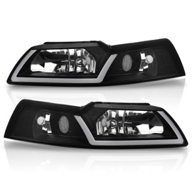 AJP Distributors LED DRL Tube Bar Headlights Headlamps Driving Lamps Lights Corner Signal Assembly LH RH Pair Set Compatible/Replacement For Mustang 1999 2000 2001 2002 2003 2004 99 00 01 02 03 04