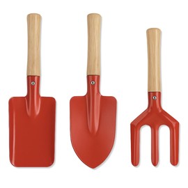 KEWUF Children's Sand Shovel, Garden Tool Set for Children, Fork, Shovel and Spade Made of Robust Metal and Wood, Perfect for Gardening, Beach and Sandpit, Set of 3