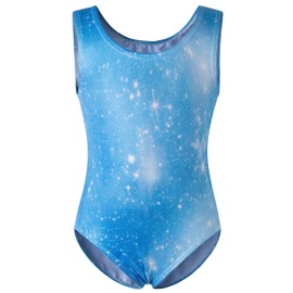 Leotardos para niñas gimnasia danza ballet Tank brillante una pieza, Azul (Blue Stars), XL(8-9years)