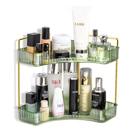 COMODID Corner Bathroom Counter Organizer, Makeup Cosmetic Storage, Vanity Organizer, Countertop Perfume Tray, Corner Countertop Shelf Makeup Organizer for Bathroom, Dresser, Kitchen (Green,2 Tiers)