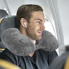 Litcat Inflatable Travel Neck Pillow, Comfortably Supports Inflatable Neck Pillow,Press to Inflate Traveling Pillow for Airplane,Traveling, Train, Car, Office, Suit for Adults Sleeping - Gery