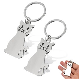 EUPSIIU 2 Pieces Keyring, Animal Keychain, Keyring for Women Men, Metal Keyring Key, Silver Cat, Metal Keychian, Christmas Thanksgiving Birthday Gifts, for Women Men, Kids Friends Families (Silver)