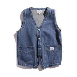 ZhangSong Men's Denim Vest, Loose Fit, Casual, Cotton, Vest, Denim Vest, Sleeveless, Restored, Spring and Autumn, blue