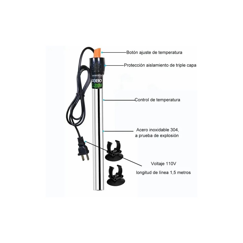 200w Termostato Acero Inox Y Termómetro Digital Para Acuario