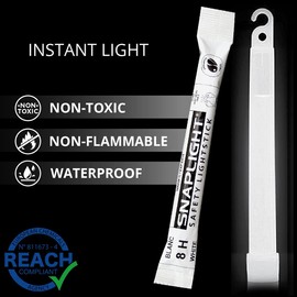 Cyalume SnapLight Knicklichter in weiß (10-er Pack) - 15 cm Glow Sticks mit Haken am Ende - ultra helle Light Sticks mit einer Leuchtdauer von 8 Stunden