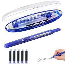Atsy Fountain Pen Retractable 0.38mm, Blue&black Ink Medium Nib Transparent Barrel For Calligraphy, Includes 5 Refillable Ink Cartridges, For Smooth Writing No Leaking (Dark Blue)