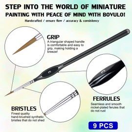 Tuko Detail Paint Brush Set Miniature Brushes for Fine Detailing & Art Painting - Acrylic, Watercolor, Oil - Miniatures, Models, Airplane Kits, Nail(9Packs)