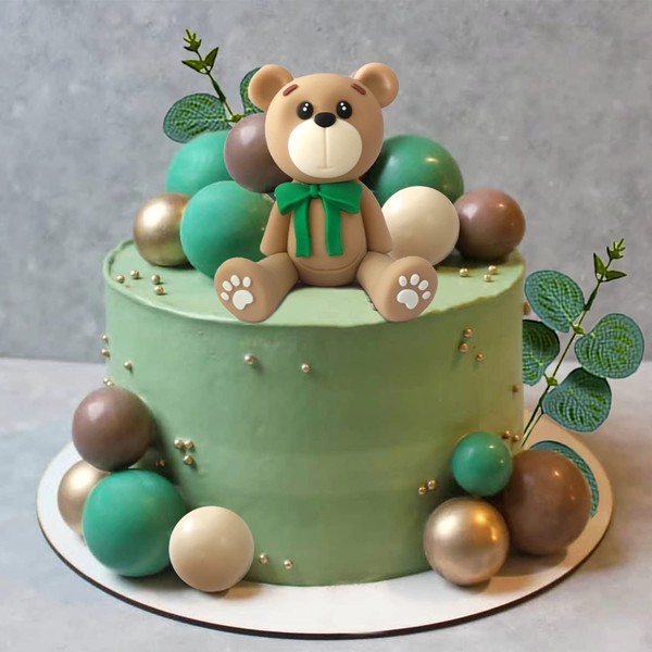 28 bolas de oso 3D con hojas de eucalipto para decoración de fiesta de cumpleaños con temática de oso de baby shower