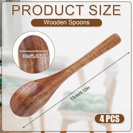 4pcs Small Wooden Spoons Set, 5.12in Mini Wood Teaspoons for Honey Coffee Tea Sugar Desserts Soup Little Smooth Kitchen Utensils Table Spoons for Eating Cooking Serving Stirring Daily Use