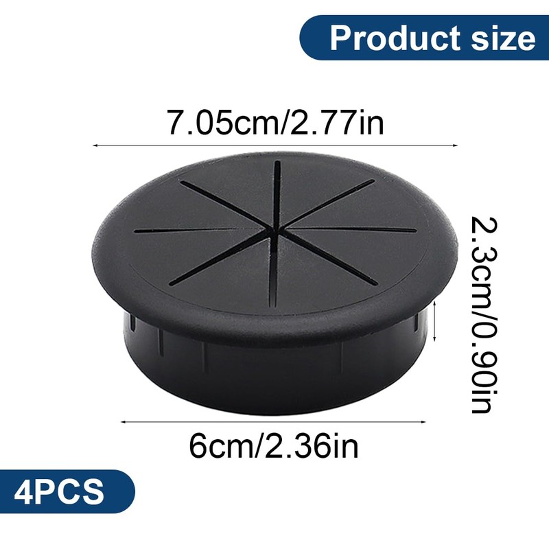 Tomedeks 4 Pack Black 61mm x 50mm x 23mm Desk