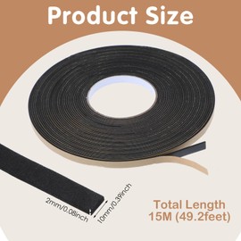 Yuanan Foam Tape Adhesive Rubber Strips, 49.2ft Rubber Strips with Adhesive Backing, Black PET Automotive Insulation Tape for Soundproofing and Sealing（0.39in Wide, 0.08in Thick
