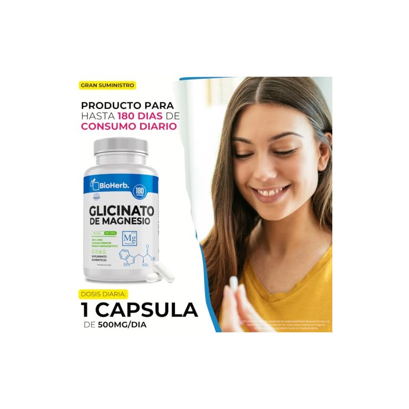 BioHerb® | Glicinato de Magnesio Quelado 500 mg con 180