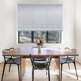 CALYX INTERIORS Fabric Roman Shade with White Backing, Light Filtering, Cordless, 34.5"W X 72"H, Light Gray