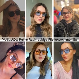 YUELUQU Retro Rectangular Aviator Sunglasses Men Women 70s Vintage Sunglasses Bicycle Sunglasses with UV400 Protection, Black/green