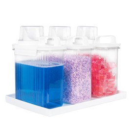 51oz Laundry Detergent Container, 3 Pack Plastic Liquid Detergent Dispenser for Laundry Room Powder,Soap,Fabric Softener, Scent Beads Storage and Organization,with 5 Labels,1 Tray.(3, 51oz)