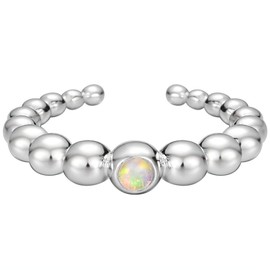 NicoWerk SRI1110 Women's 925 Silver Ring - Adjustable Silver Ring Women's 925 Silver with Opal Ring with Stone in Ball Design