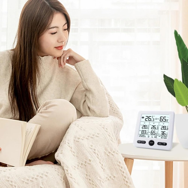 zaqwsx Weather Station Indoor/Outdoor Wireless Sensors Digital Thermometer Hygrometer LED