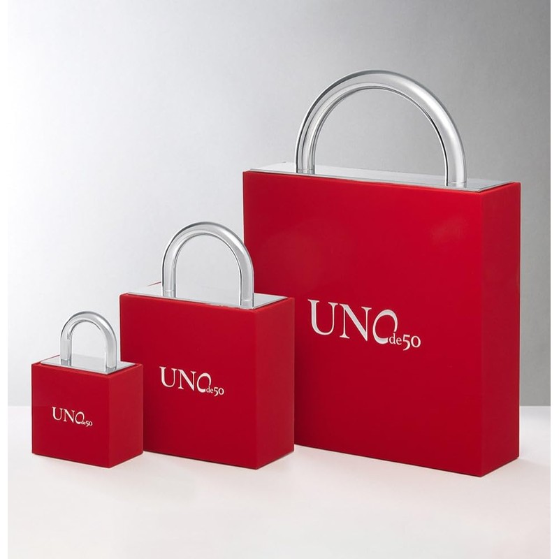 UNOde50 Ring mit zwei mehrfarbigen Kristallen, dreieckige Form, Größe 58,