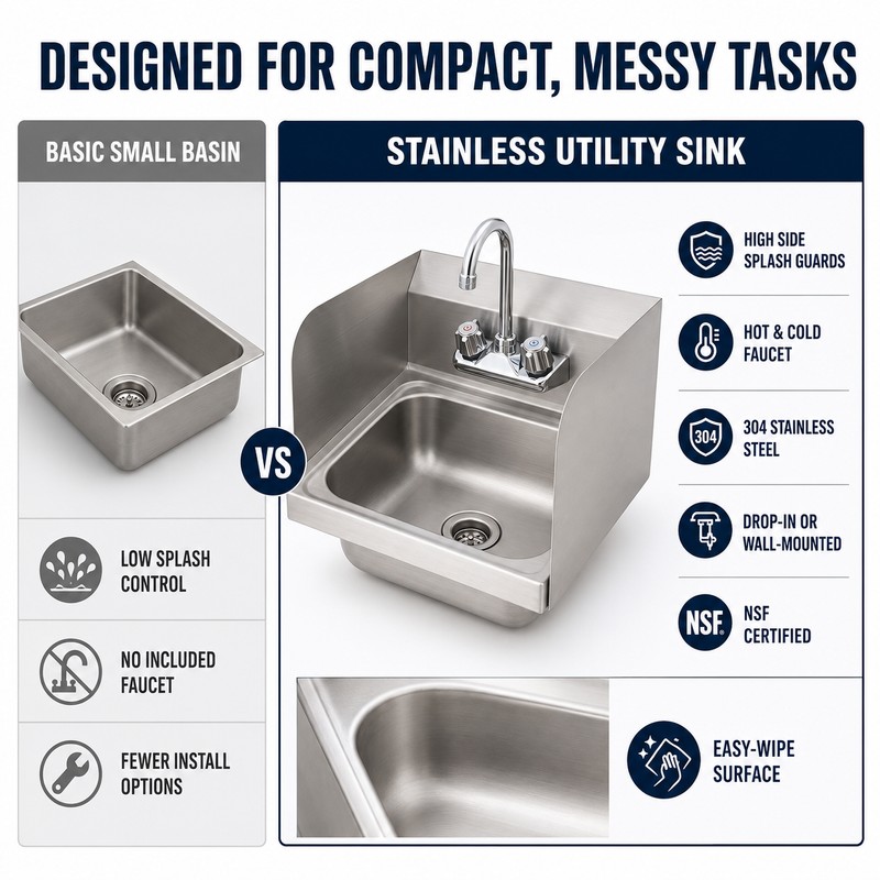 304 Stainless Steel Utility Sink with Gooseneck Faucet, 17 x